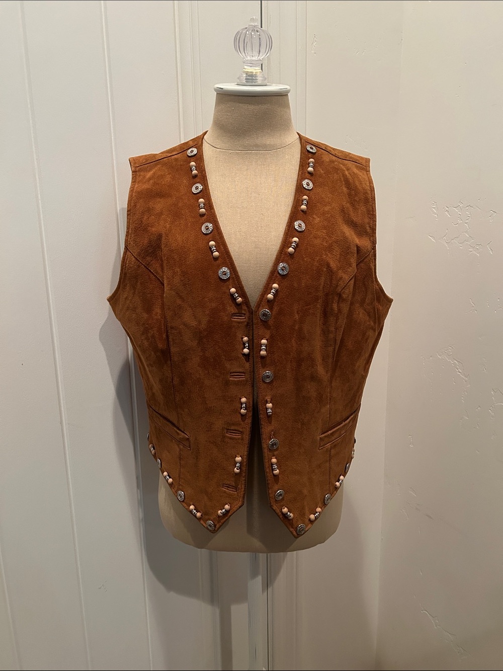 Cripple Creek Brown Leather Beaded Vest